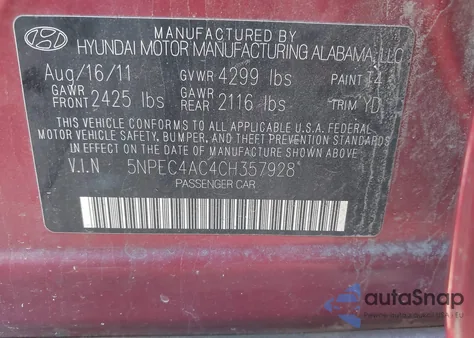 2012 Hyundai Sonata Limited from USA, damaged, VIN 5NPEC4AC4CH357928